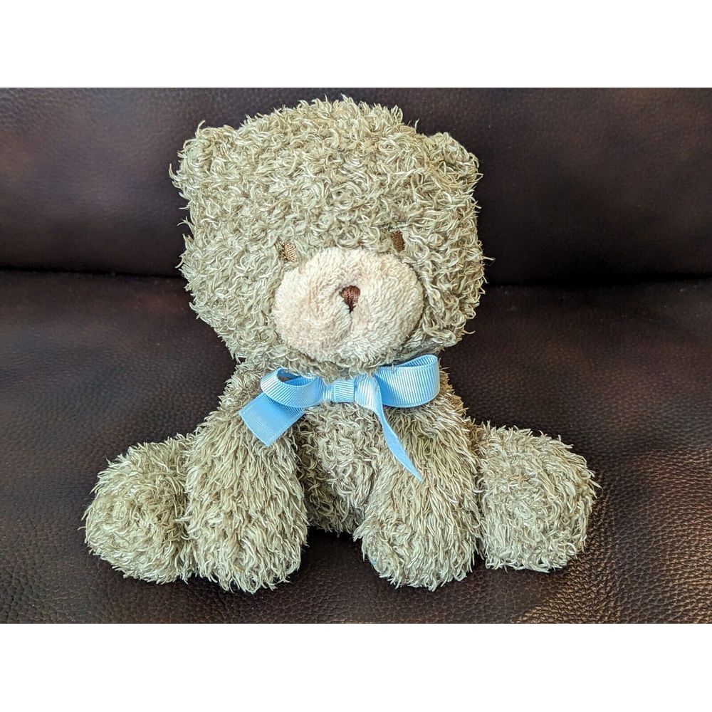 Carters Brown Tan Plush Teddy Bear Blue Bow Beanie‎ Toy Stuffed Animal  49530